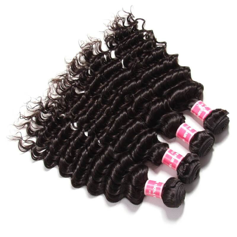 Klaiyi Hair Deep Wave Bundle Malaysian Curly Hair 4 Bundles Hair Weave 100% Human Hair