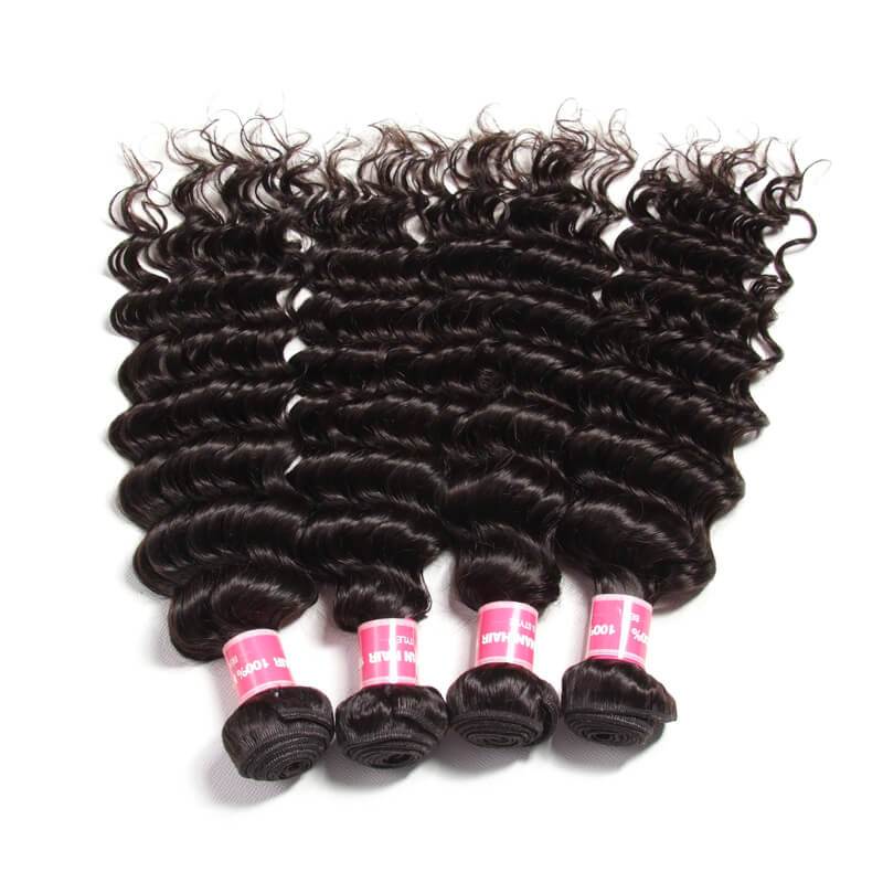 Klaiyi Hair Deep Wave Bundle Malaysian Curly Hair 4 Bundles Hair Weave 100% Human Hair