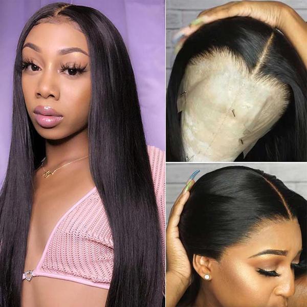 Klaiyi Straight Hair 4x1 Hand Tied Lace Part Wig 100% Virgin Human Hair Pre-plucked Natural Hairline