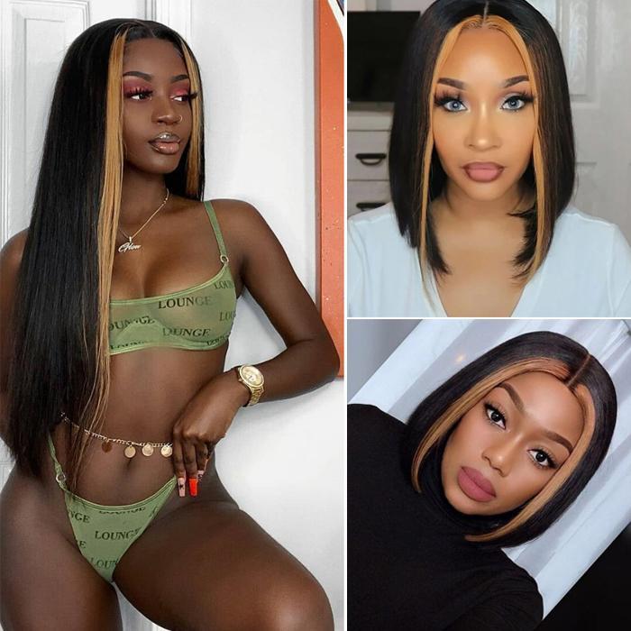 Klaiyi 100% High Quality Virgin Human Hair Straight Hair Wigs Lace Part Wig TL27 Color Hair Wigs