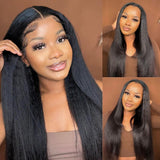 Klaiyi Yaki Straight 5x5 HD Lace Closure Glueless Wig Kinky Straight Human Hair 180% Density