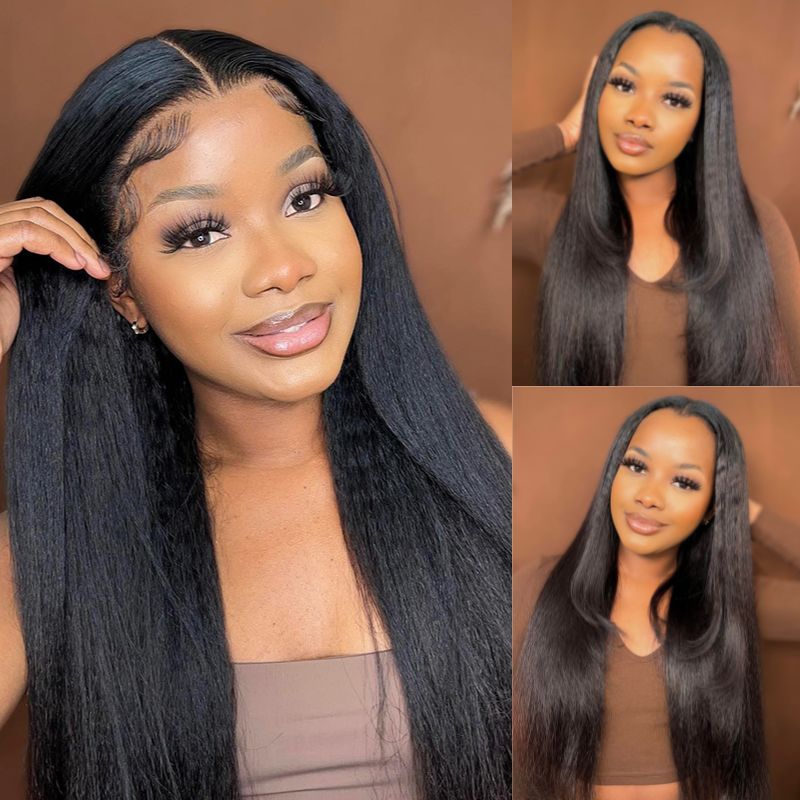 Klaiyi Yaki Straight 5x5 HD Lace Closure Glueless Wig Kinky Straight Human Hair 180% Density