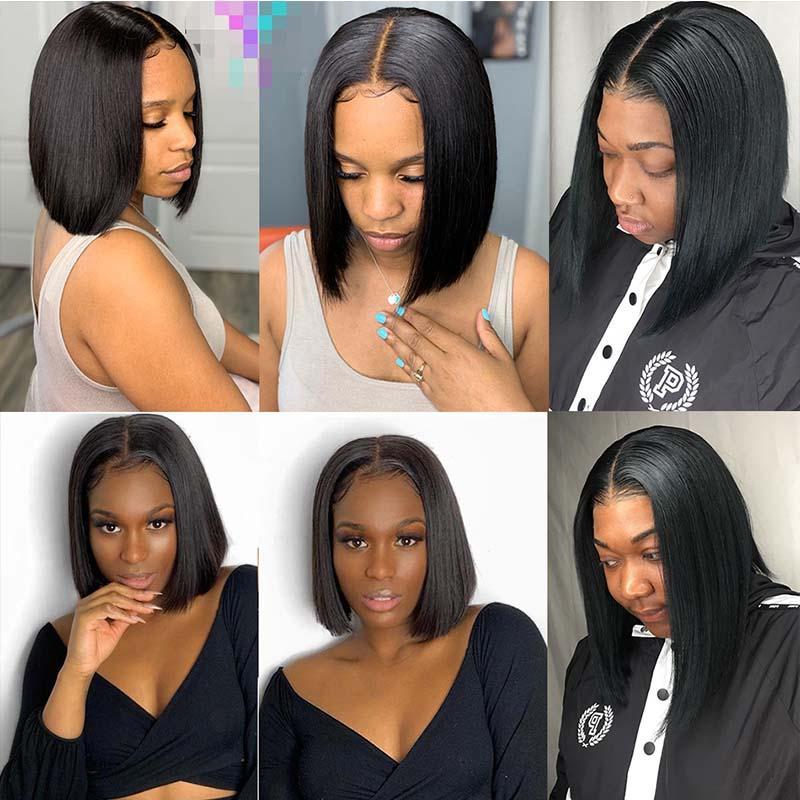 Klaiyi 9A 13*4 150% density Straight Short Bob Wig Lace Front Human Hair Wigs For Black Women