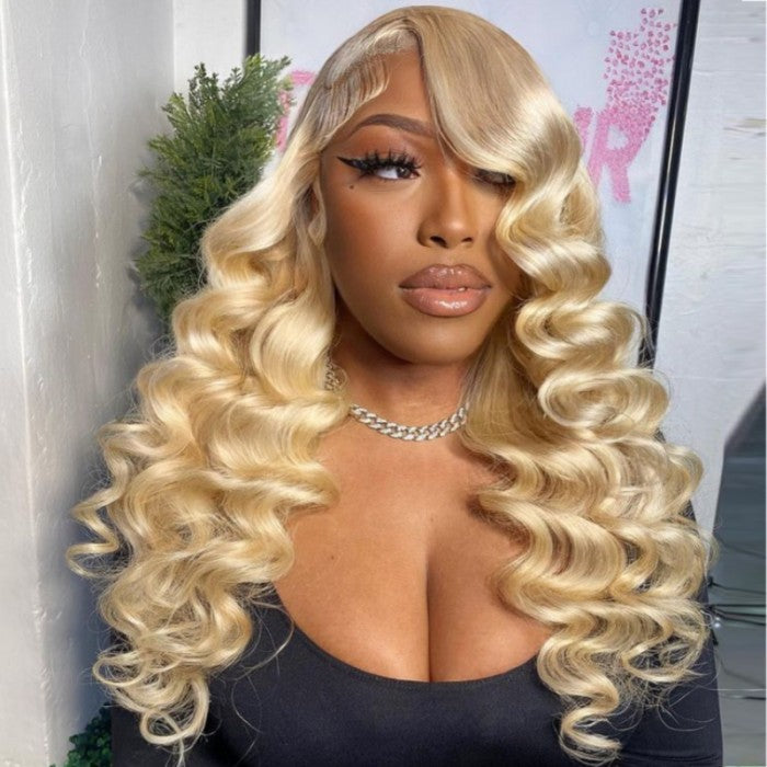 Klaiyi 613 Honey Blonde Lace Frontal Wig Loose Deep Wave Human Hair