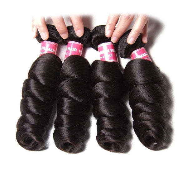 Klaiyi Hair 4Pcs/Pack Peruvian Loose Wave Virgin Human Hair Weave Bundles