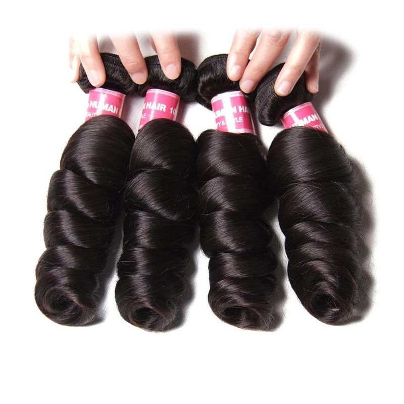 Klaiyi Hair 4Pcs/Pack Peruvian Loose Wave Virgin Human Hair Weave Bundles