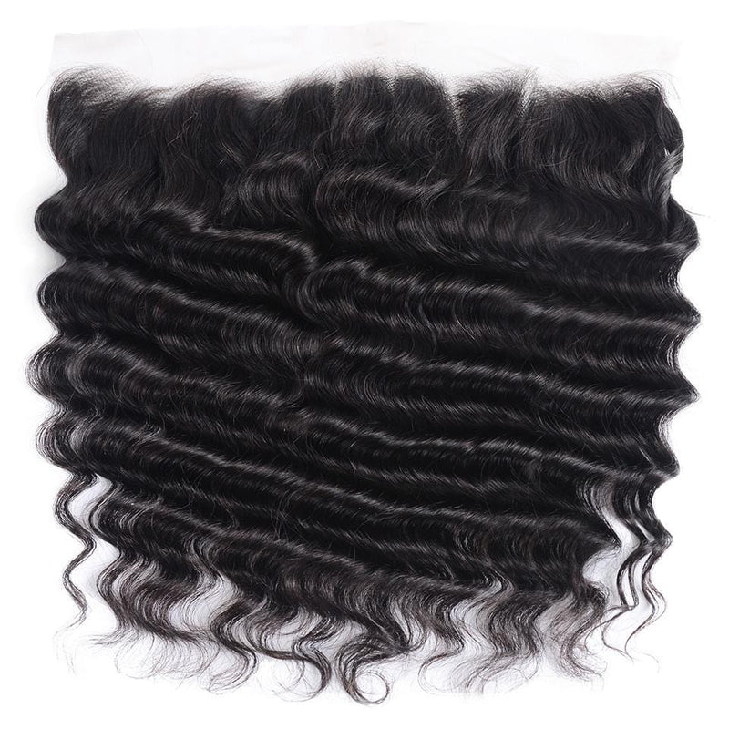 Klaiyi Hair Loose Deep Wave Frontal Closure 13x4 Lace Frontal Pre Plucked 150% Density