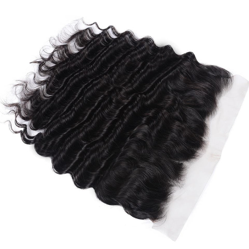 Klaiyi Hair Loose Deep Wave Frontal Closure 13x4 Lace Frontal Pre Plucked 150% Density