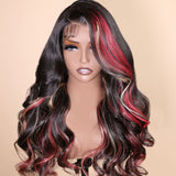 Klaiyi Multi Color Highlights 13x4 Lace Front Blonde And Red Body Wave Wigs Human Hair