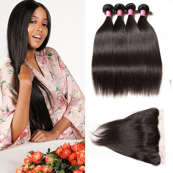 Malaysian Straight Hair 4 Bundles with Frontal Closure Deals-Klaiyi Hair