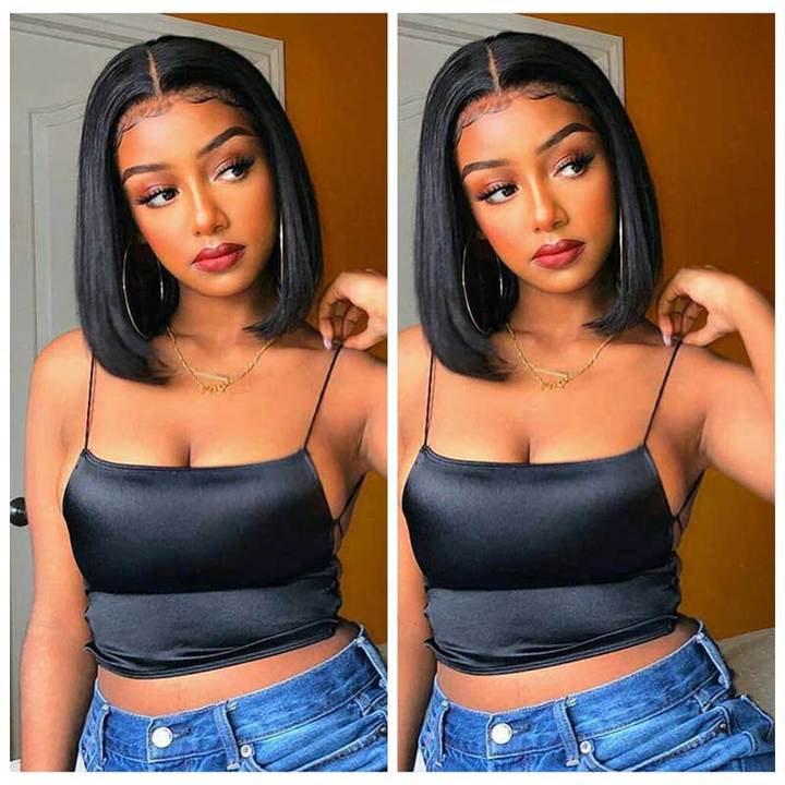 Klaiyi High Quality 4x4 Lace Closure Bob Wigs With Baby Hair Short Straight Human Hair 150% Density