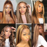 Klaiyi Honey Blonde Highlight Lace Part Wig Silky Straight Lace Front Wigs Flash Sale
