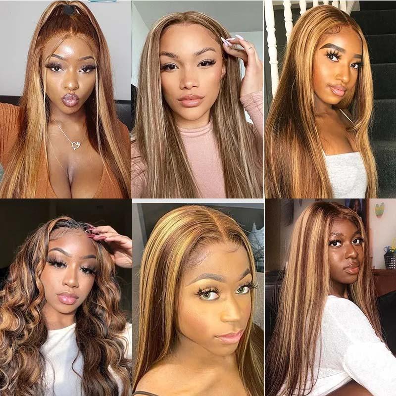 $100 OFF| Code: SAVE100 Honey Blonde Highlight Silk Straight Lace Front Wig