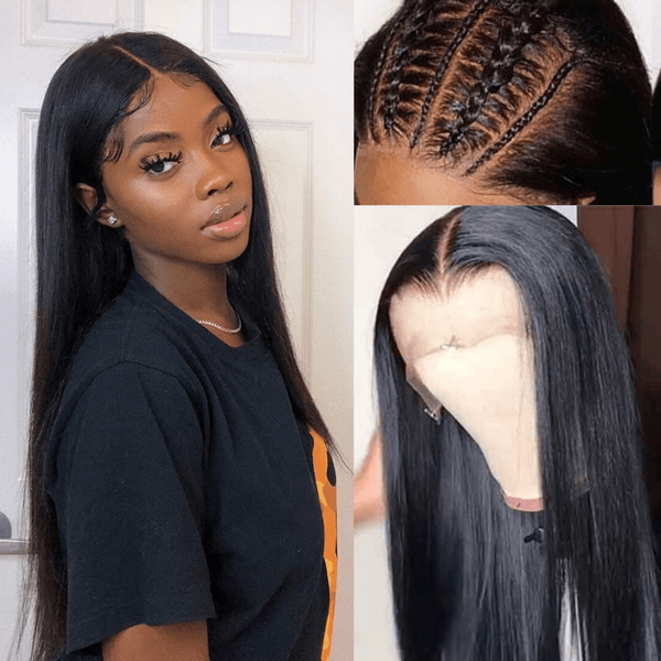 Klaiyi 9A Fake Scalp Undetectable Glueless Brazilian Straight Lace Wig, Preplucked Invisible 13*4 Lace Frontal Wigs Human Hair