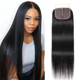 Klaiyi Straight Human Hair Closure Middle Part 4x4 T Part Lace Closure Pre Plucked Natural Hairline