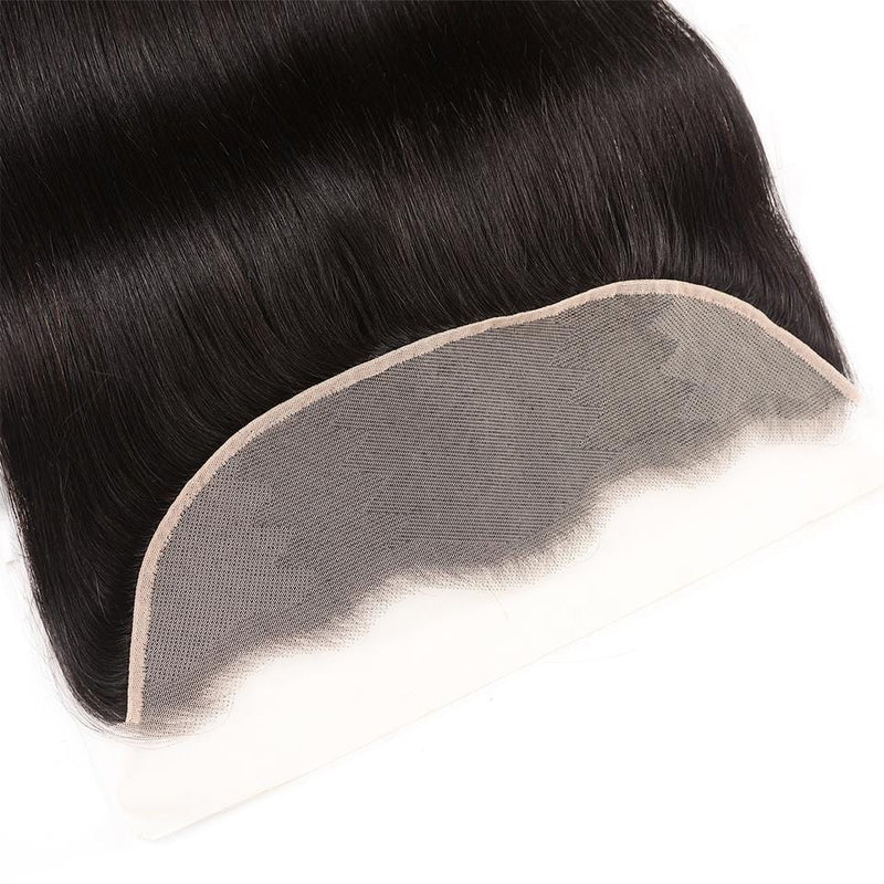 Klaiyi Hair Brazilian Straight Hair Frontal Closure 13*4 Transparent Swiss Lace Frontal Ear to Ear Closure Natural Black