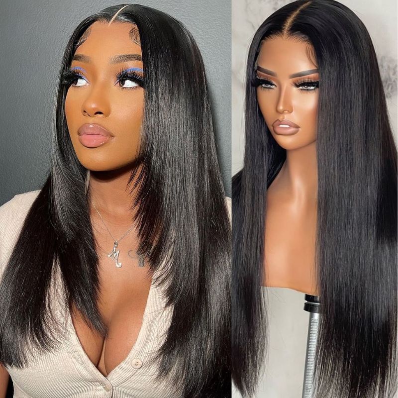 Klaiyi Bone Straight 5x5 HD Lace Closure Wig Glueless Virgin Human Hair