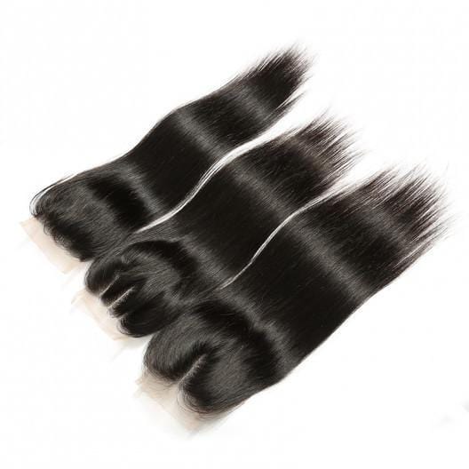 Klaiyi Peruvian Straight Virgin Hair 4x4 lace Closure, Unprocessed Human hair Natural Color