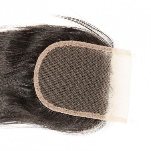 Klaiyi Peruvian Straight Virgin Hair 4x4 lace Closure, Unprocessed Human hair Natural Color