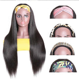 Klaiyi Straight Human Hair Wigs With Headbands Attached Non Lace Front Wigs Black Color 150% Density