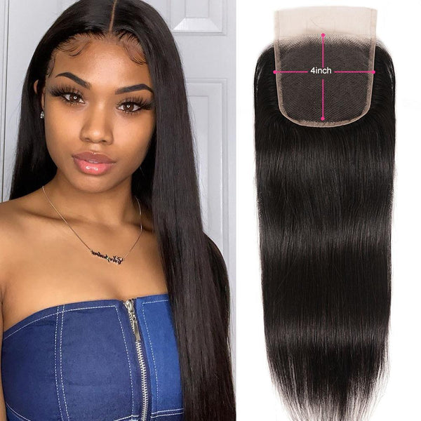 Klaiyi 9A Brazilian Straight Hair 4X4 Lace Closure