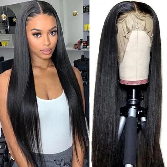 Klaiyi Straight Lace Frontal Wigs Human Hair for Women Lace Part Closure Wig Pre Plucked