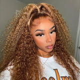 Buy 1 Get 1 Free | Klaiyi Hair Buy Honey Blonde Jerry Curly 13x4 Lace Front Wig Get Bob Wig With Bangs Free Flash Sale
