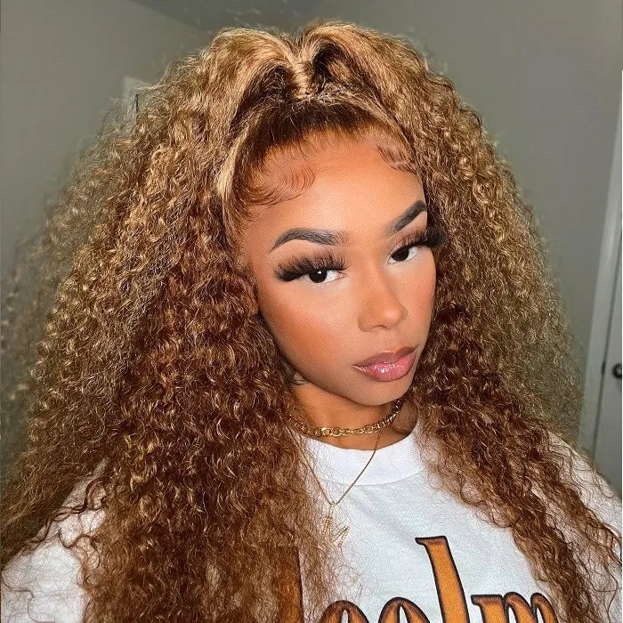 Buy 1 Get 1 Free | Klaiyi Hair Buy Honey Blonde Jerry Curly 13x4 Lace Front Wig Get Bob Wig With Bangs Free Flash Sale