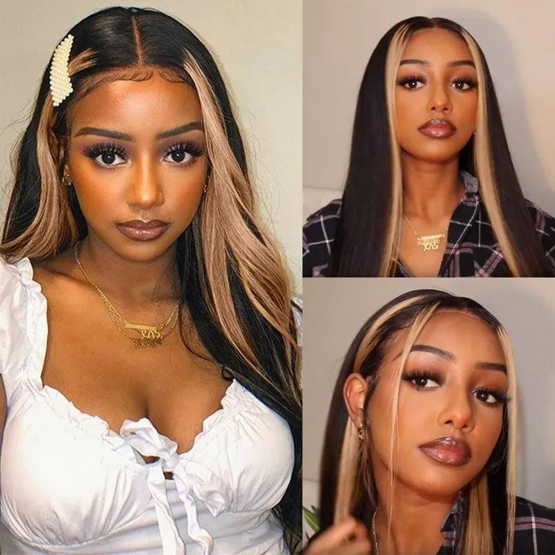 Free Fast Shipping | High Quality Virgin Human Hair Straight Hair Wigs Lace Part Wig TL27 Color Hair Wigs