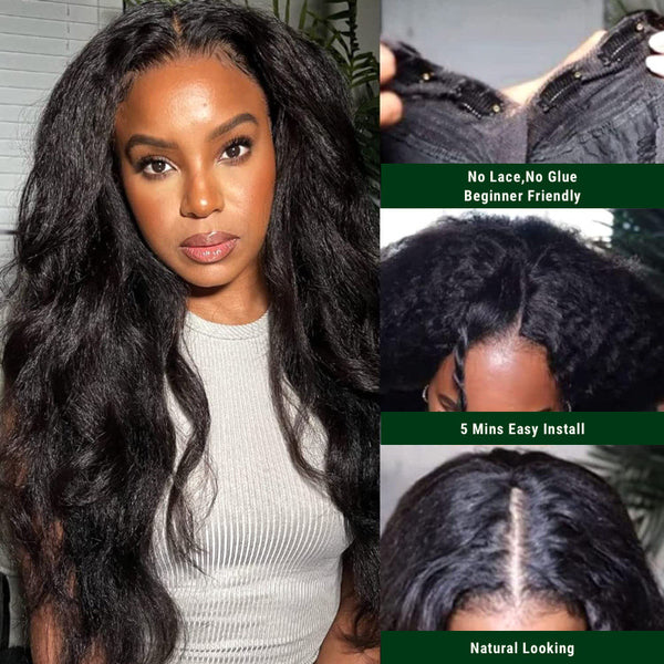 Klaiyi YTber Recommend Versatile Kinky Straight V Part Unit No Leave Out Natural Looking Yaki Straight Upgraded Upart Wigs