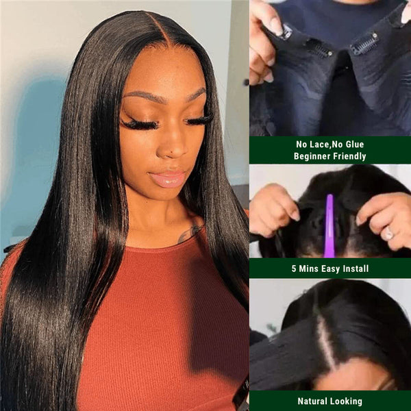 Klaiyi Silk Straight Vpart Wigs No Leave Out Natural Scalp Protective Wigs Beginner Friendly