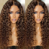 Klaiyi Wet and Wavy V Part Wig Beginner Friendly Dark Roots Ginger Brown Human Hair Flash Sale