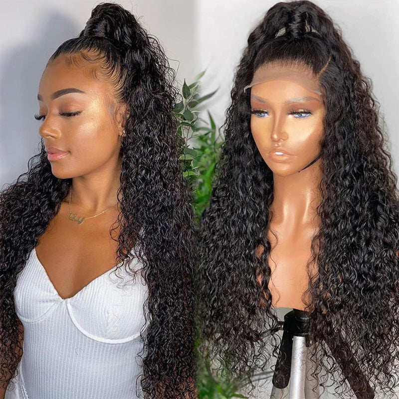 Klaiyi Water Wave Lace Front Wig Human Hair Wet and Wavy Natural Density 13x4 Lace Wigs